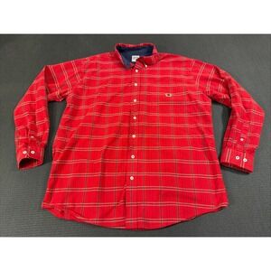 Cinch Men's Long Sleeve Button Up Shirt Red Windowpane Plaid Cowboy Rodeo Large